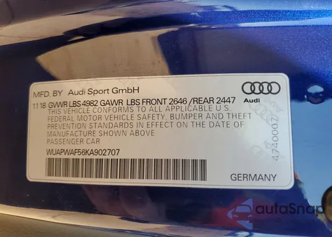 2019 Audi Rs5 z USA, uszkodzony, nr VIN WUAPWAF56KA902707